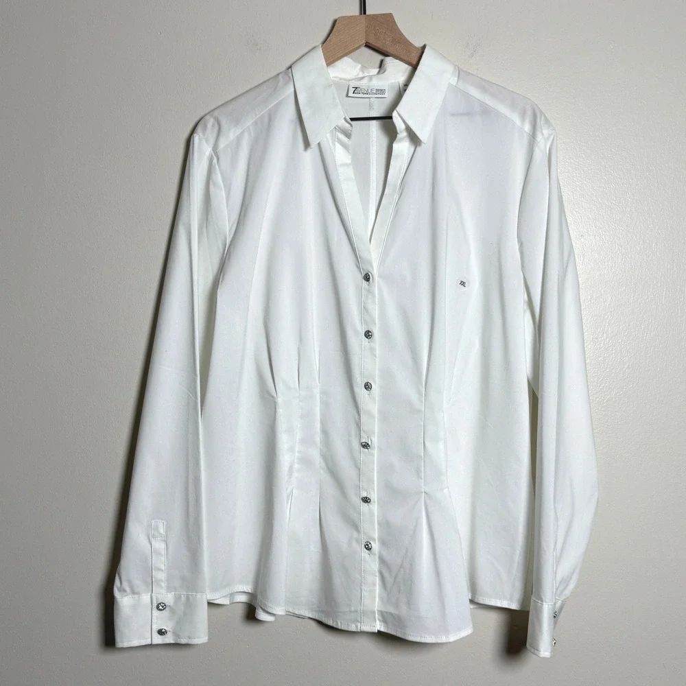 7th Ave NY & Co NEW Womens Button Up Shirt XXL White Jewel Buttons Office Career - Picture 1 of 9